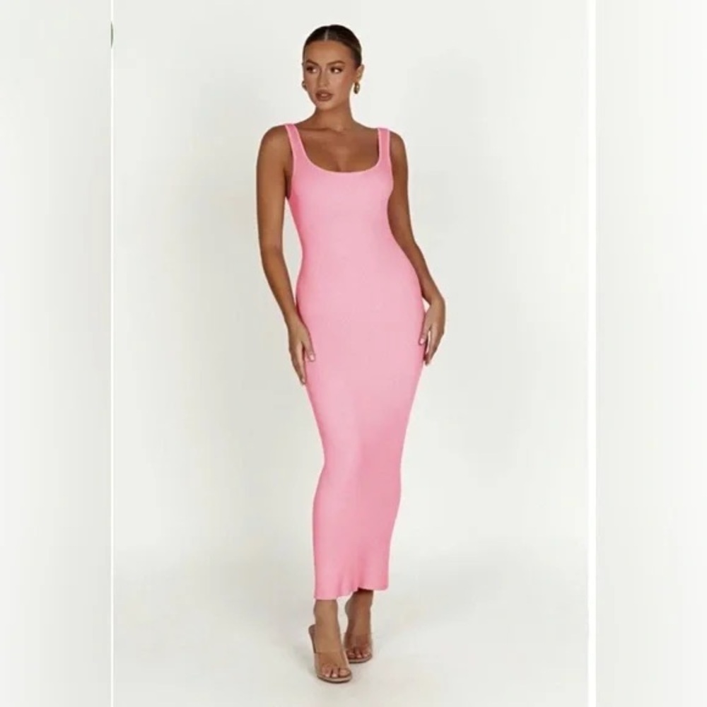 Meshki hadley backless knit maxi dress in bubblegum pink